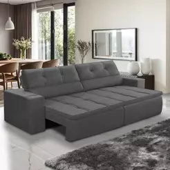 Sofá Retrátil e Reclinável 3 lugares 2,10m com Molas Stella Suede Cinza Adonai Estofados