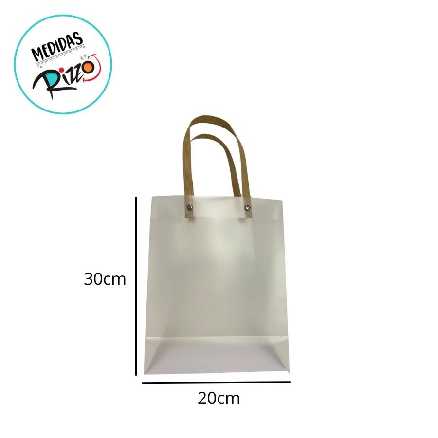 Detalhes do Sacola Transparente Fosca PVC com Alça de Fibra - 30x20x12cm - 10 unidades - Rizzo