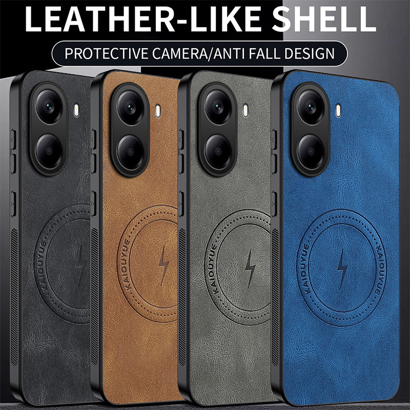 Para Xiaomi Poco X7 Pro 5G Capa Traseira Com Sensação De Pele À Prova De Choque Magnética De Couro PU em Oferta na Shopee