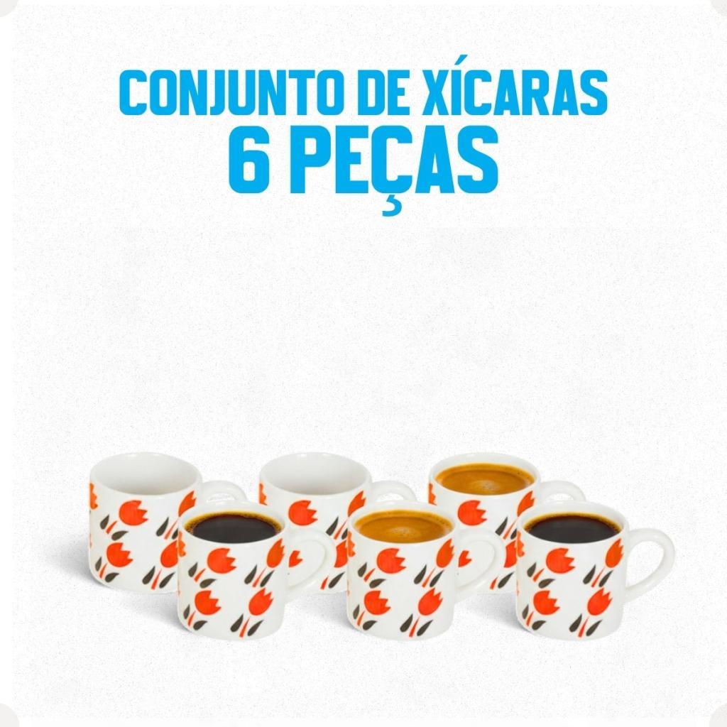 Conjunto Xícara De Café Tulipa 90ml com 6 Peças Porcelana Com Pires Mesa Posta