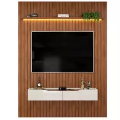 Painel Para Tv Até 65 Polegadas 1,83m Ripado Autêntico Com Led Montreal Com Nicho Efraín