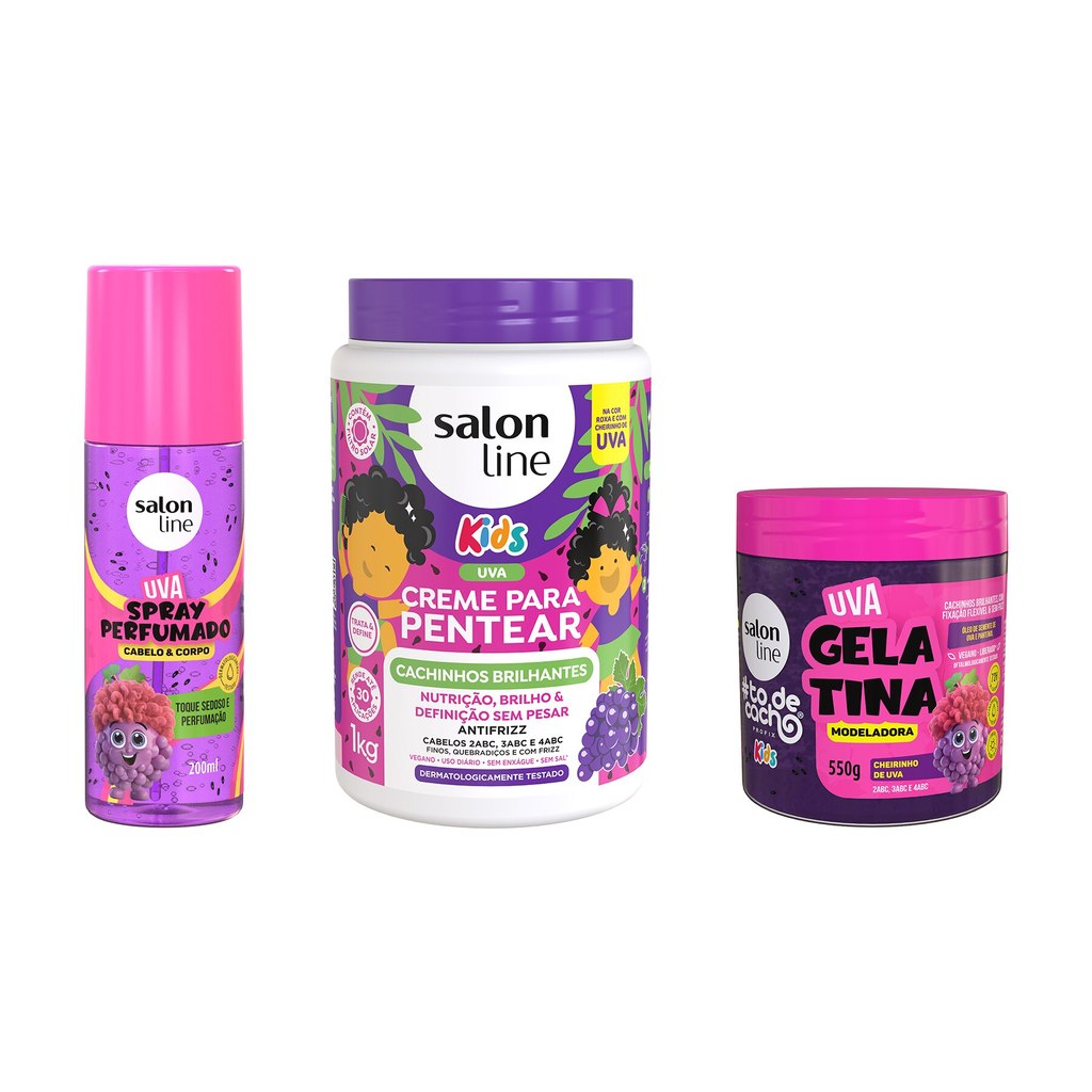Kit Creme para Pentear + Gelatina #todecacho e Spray Perfumado Kids Uva