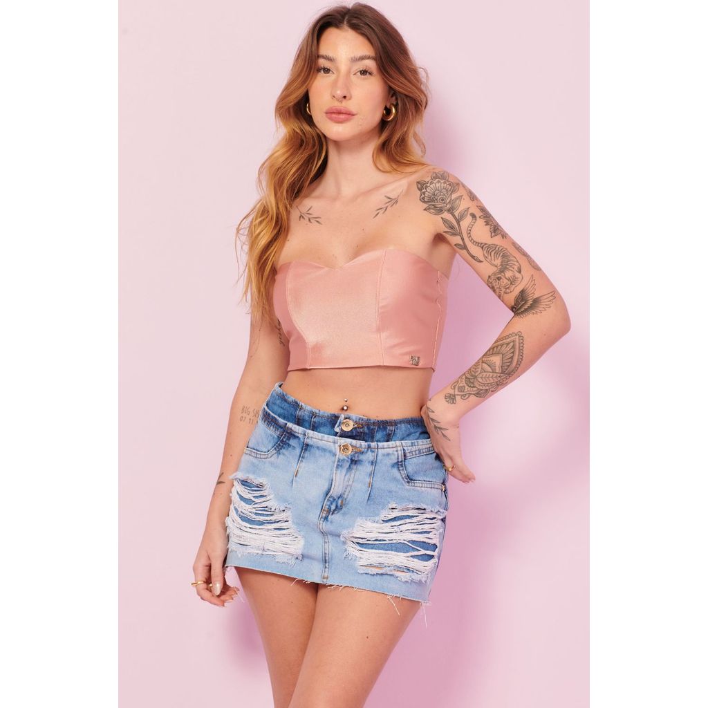Detalhes do Top Feminino Up Glam Decote Coração Planet Girls Rosa Médio