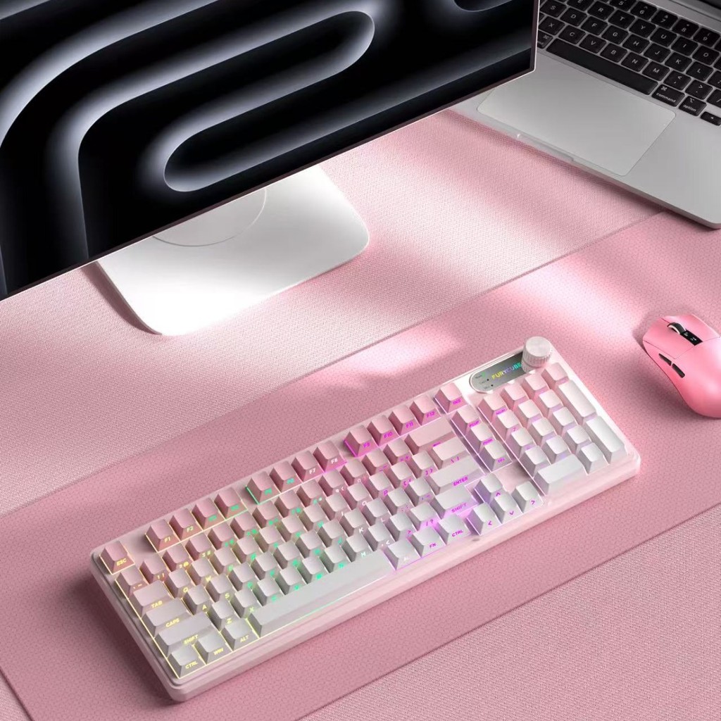 IP98  Teclado Rosa com Botão Giratório, à Prova d’Água e Cheio de Estilo em Oferta na Shopee