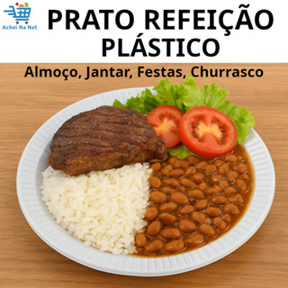 Kit Pratos Refeição Plástico Descartável 21cm Raso Branco Almoço Jantar Churrasco Festas em Oferta na Shopee