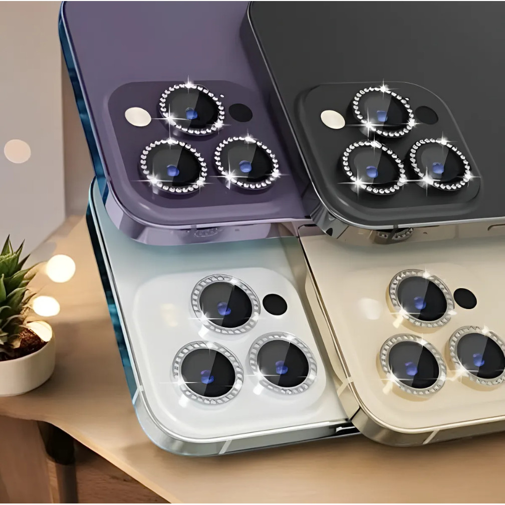 Kit Proteção Brilho Strass Lentes Para iPhone 11 12 13 14 15 16 17 PRO MAX