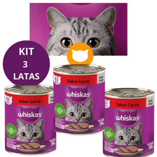 RAÇÃO GATO WHISKAS KIT 3 LATAS CARNE PATÊ PEIXE FRANGO E ATUM LATA DE 290G CADA em Oferta na Shopee
