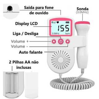 Doppler Fetal Ultrassom de Bolso - Monitor Ouvir Batimentos Cardíacos do Bebê e Grávida