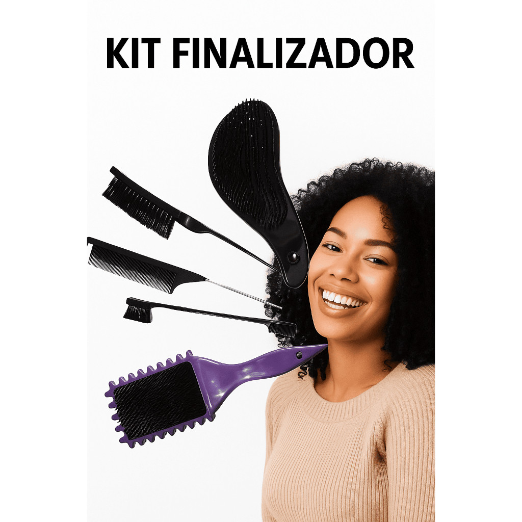 Kit Finalização Cachos 5 Peças ‍️ Escova Mágica + Onda + Provocadora + Pente Calda + Baby Hair em Oferta na Shopee