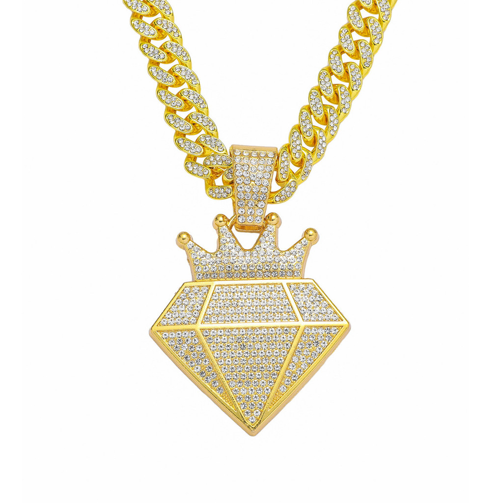 Europeu americano hip-hop cheio de diamante coroa diamante hip-hop pingente colar Cross-Border hip coroa liga strass cor