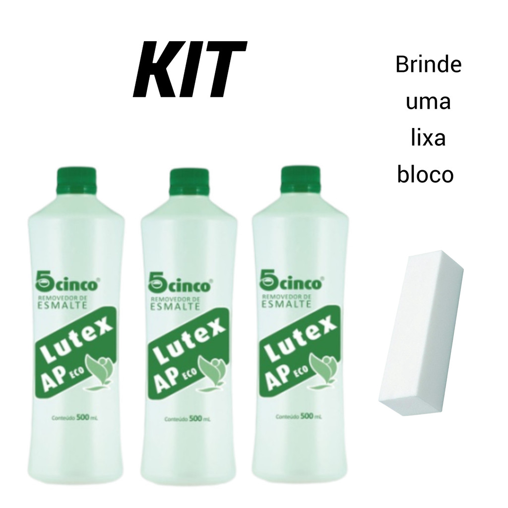 Kit de Acetona Lutex C/3 Unidades + Brinde 1 Lixa Bloco Polidora Branca