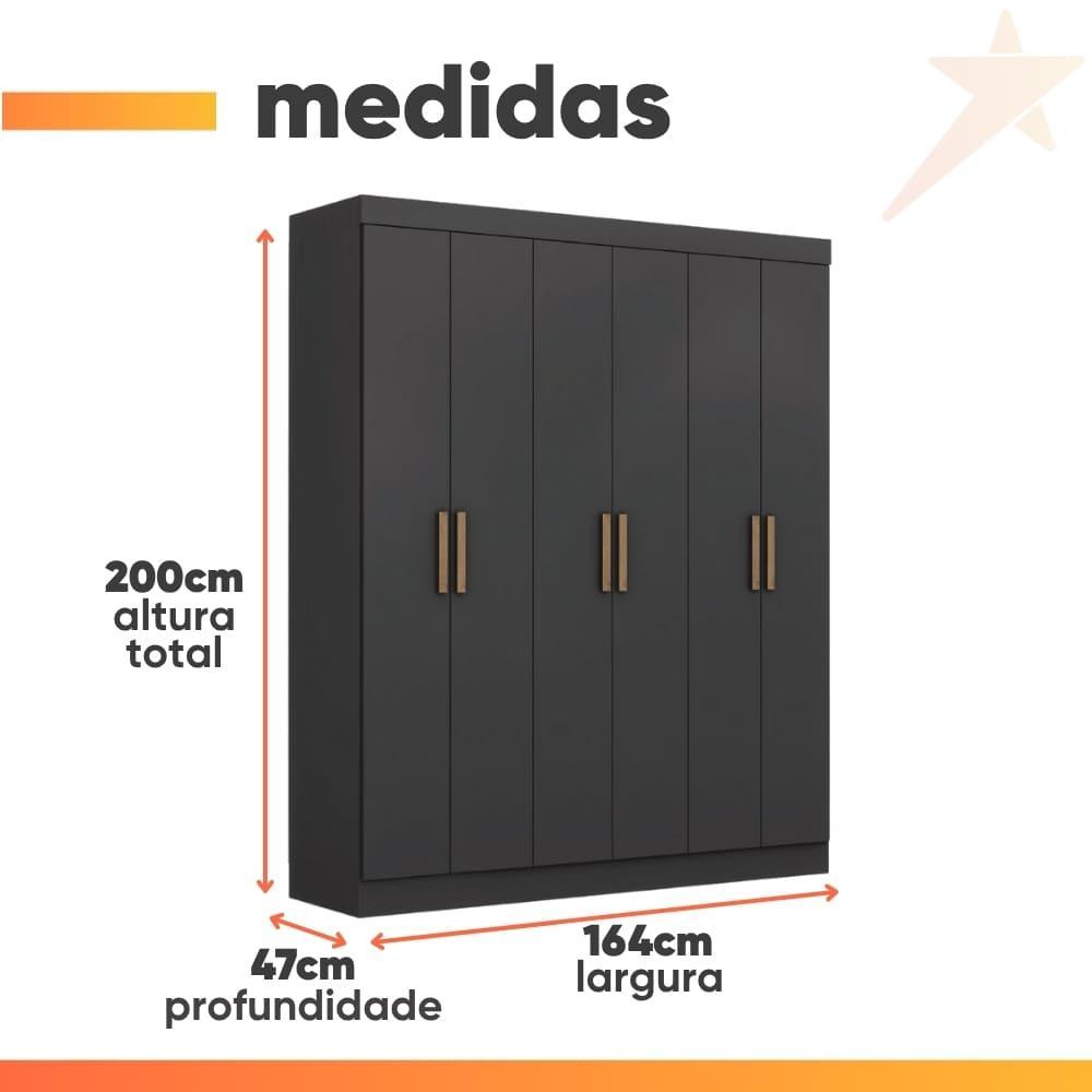 Detalhes do Guarda Roupas Casal 6 Portas 2 Gavetas Prime Preto Maxel