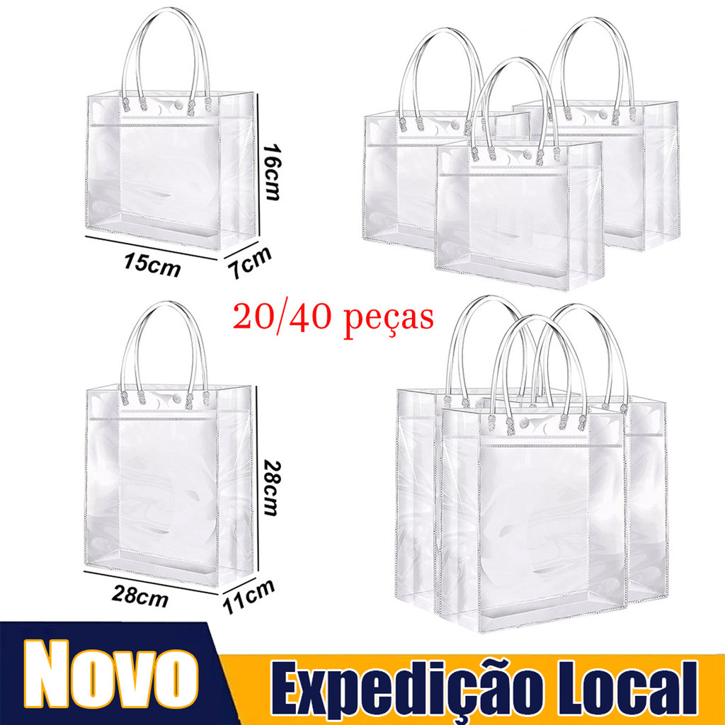 20/40 peças de sacos de presente portáteis transparentes, sacos de plástico, sacos de presente de PVC reutilizáveis em Oferta na Shopee
