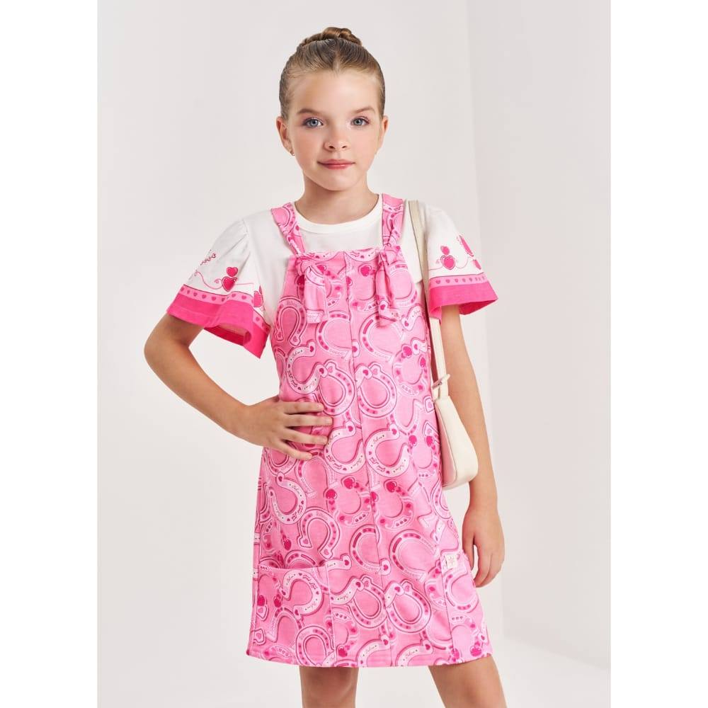 Conjunto Menina CowGirls Jardineira estampada e Blusa com detalhes Beli.me