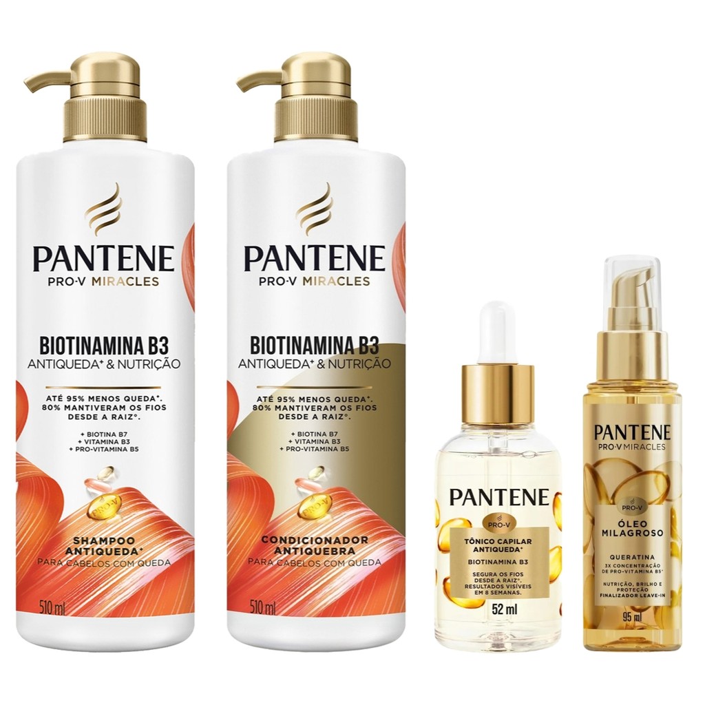 KIT PANTENE SH + COND 510ML + TÔNICO 52ML BIOTINAMINA B3 + ÓLEO MILAGROSO 95ML em Oferta na Shopee