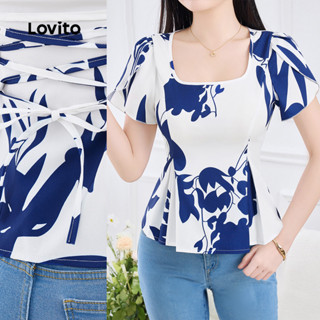 Lovito Blusa Casual com Laço Nas Costas e Cruzado Na Frente Primavera/verão Blusa Azul para Mulheres L155AD282 em Oferta na Shopee