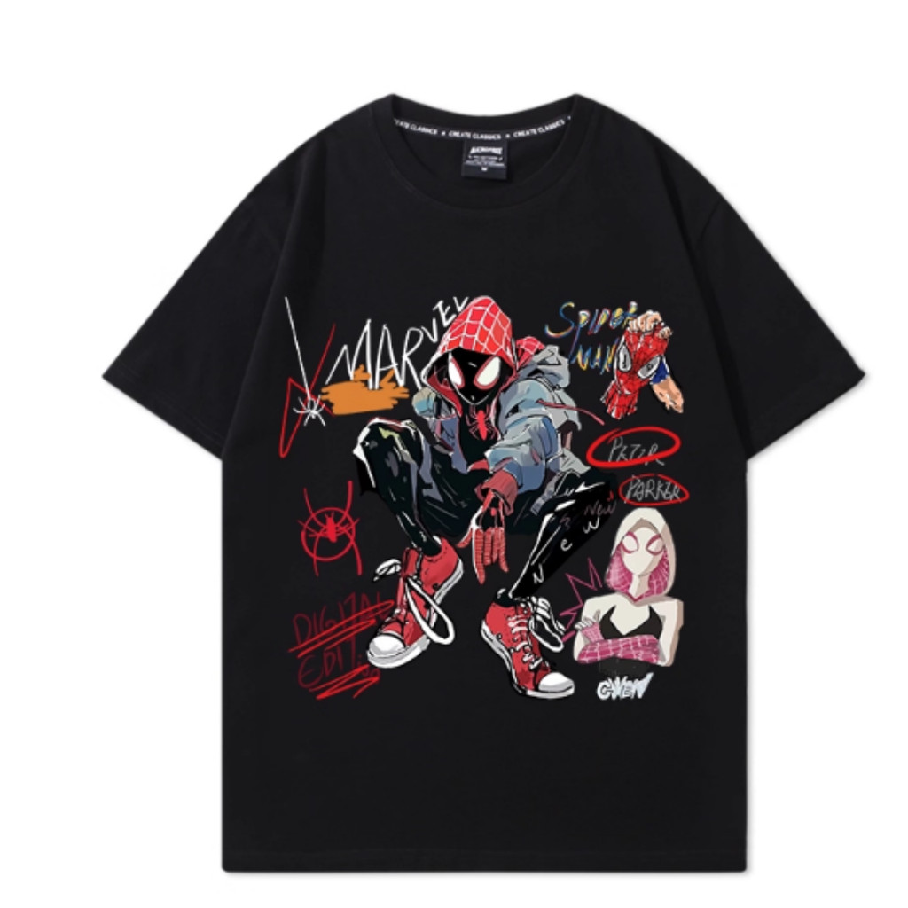 Camiseta Unissex Casual Feita De Puro Algodão Estampa Retrô Americana Do Homem-Aranha Estilo Grafite em Oferta na Shopee