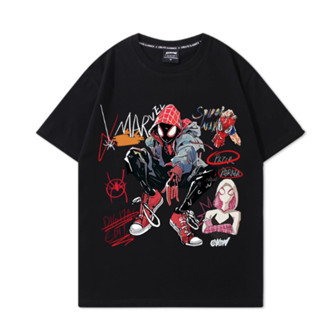 Camiseta Unissex Casual Feita De Puro Algodão Estampa Retrô Americana Do Homem-Aranha Estilo Grafite em Oferta na Shopee