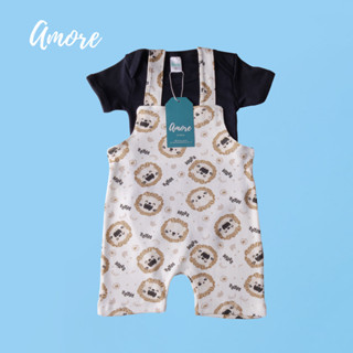 Jardineira Curta para Bebê Verão Leão e Body Preto 100% Algodão em Oferta na Shopee