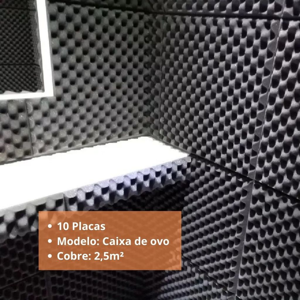 10un Espuma Acústica Difusor Casca de Ovo 2cm p/ Absorção de Som Tratamento Estúdio Podcast Armazem