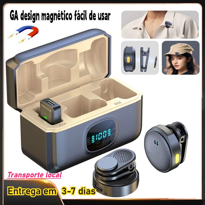 Microfone De Lapela Sem Fio Para IPhone/Android Magnético E Com Cancelamento De Ruído