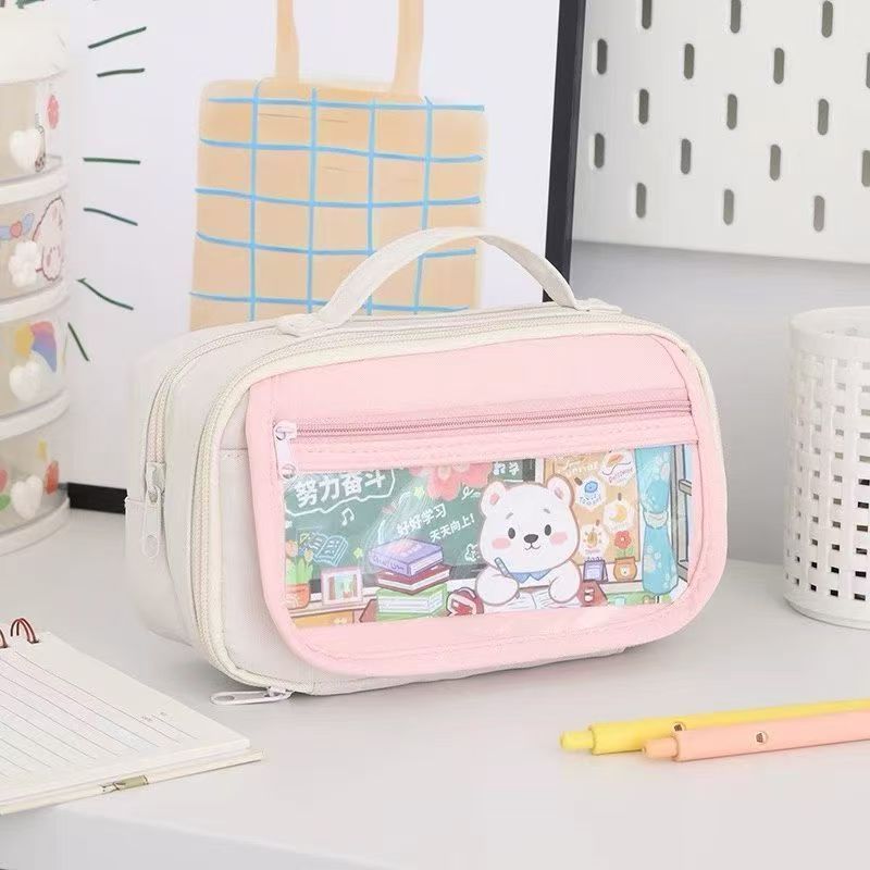 Estojo De Lápis De Tecido De Grande Capacidade Camada /Double Sided Pen Bag Pencil Case/Escolar em Oferta na Shopee