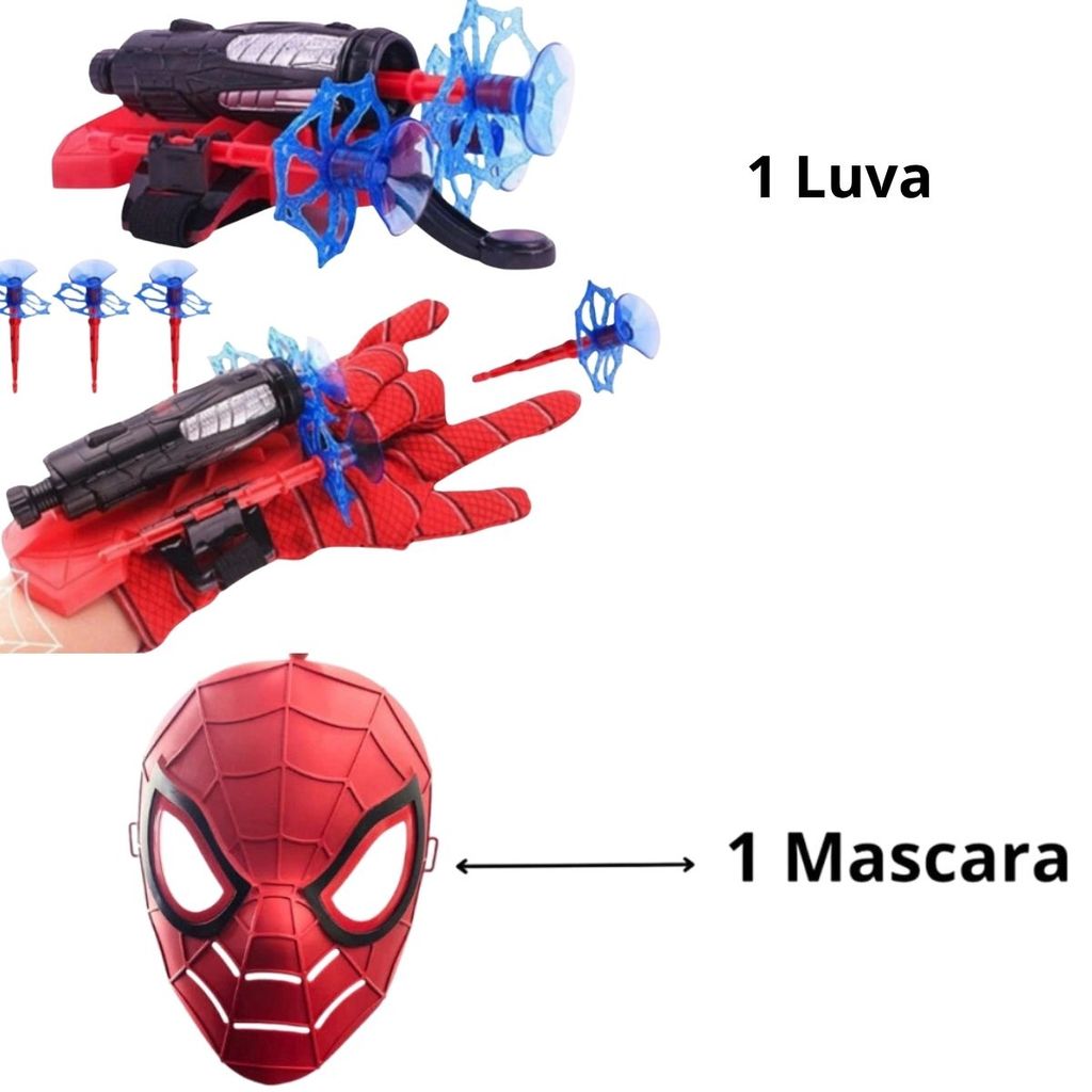 Luvas Homem-Aranha Infantil com Lançador de Teia, Dardos Máscara Spider Man Brinquedo — imagem 2 de 2