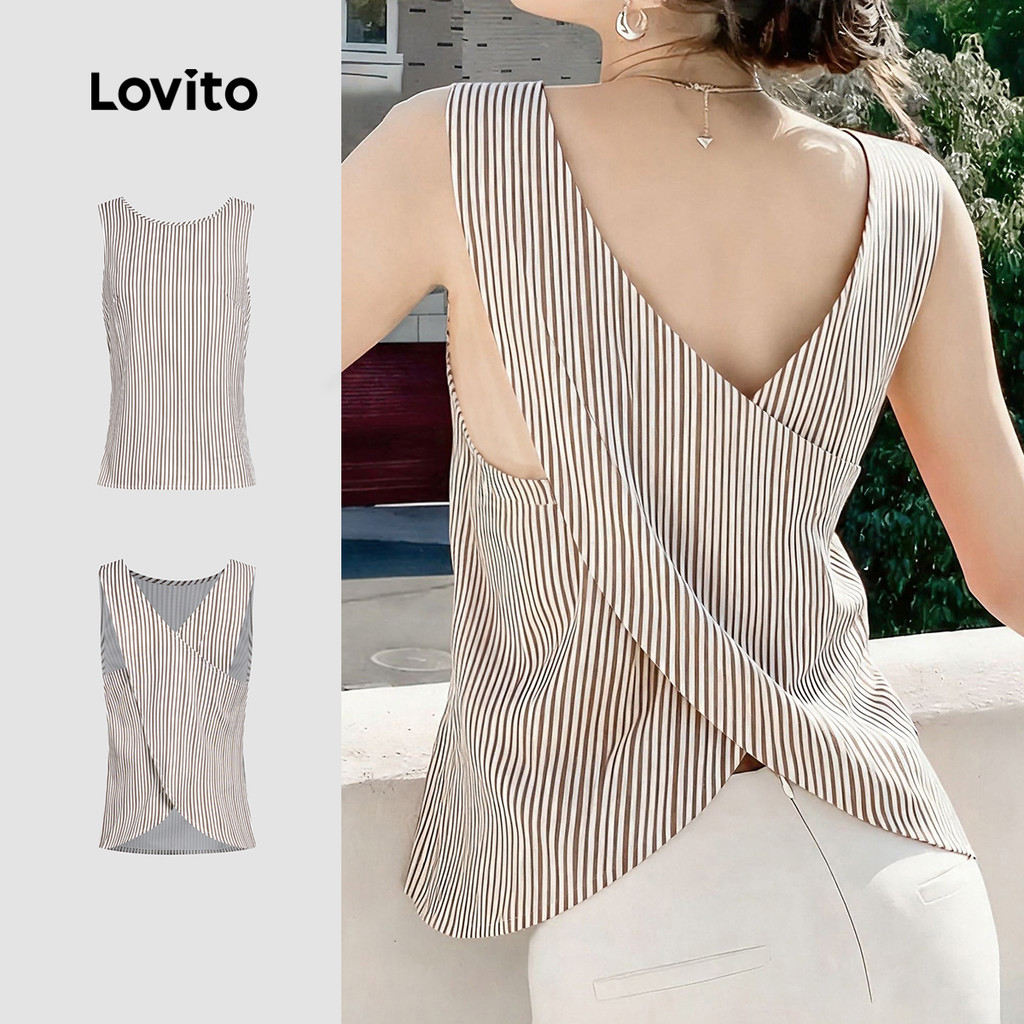 Lovito Blusa Casual Sem Mangas Nas Costas para Primavera/verão Top Marrom para mulheres L157ED433 em Oferta na Shopee