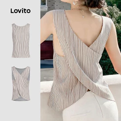 Lovito Elegante Blusa Sem Mangas Nas Costas para Primavera/verão Top Marrom para mulheres L157ED433