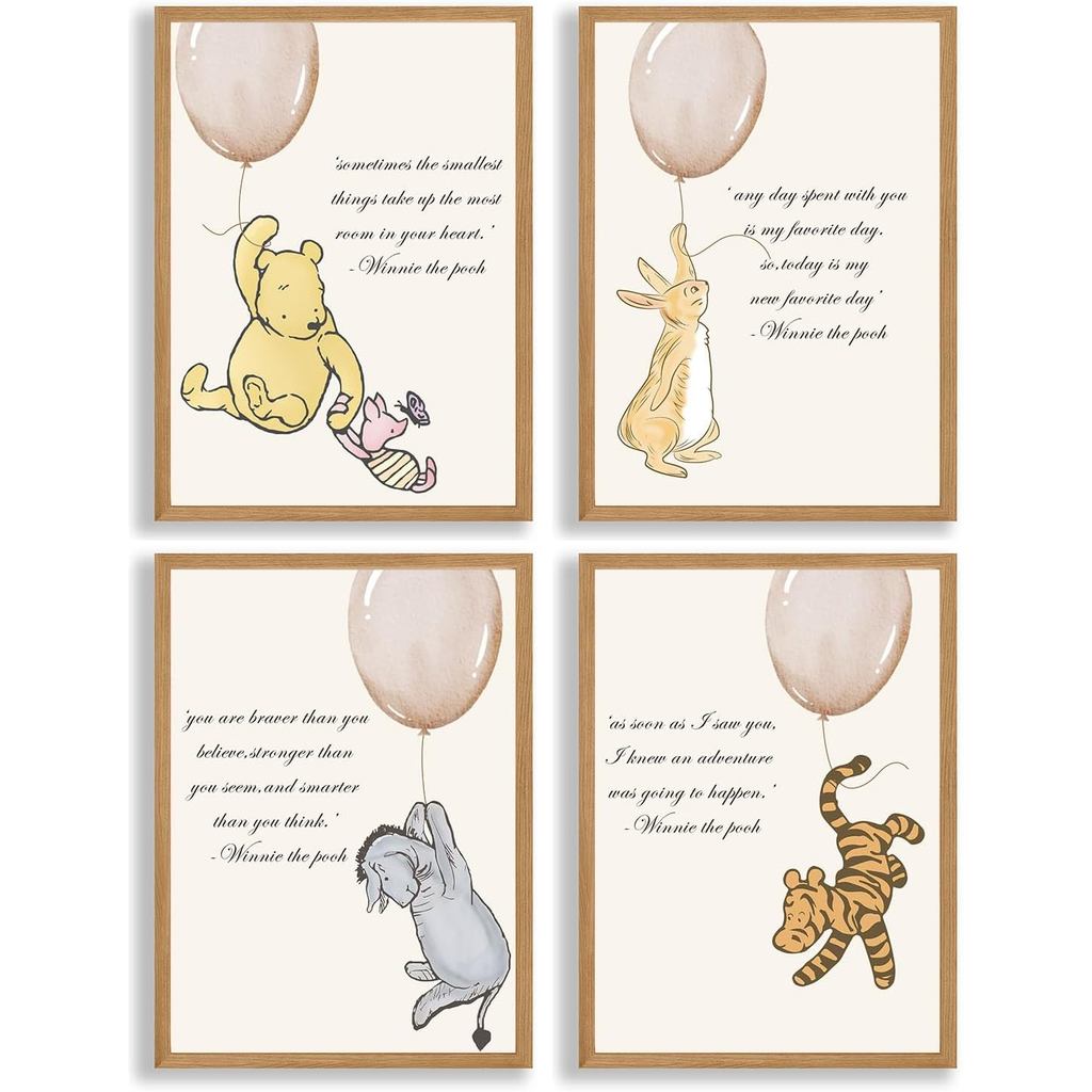 ZsaTuiy 4PCS Decoração de Berçário para Bebê - Pôsteres de Decoração de Berçário Winnie - Decoração de Parede Pooh, Deco