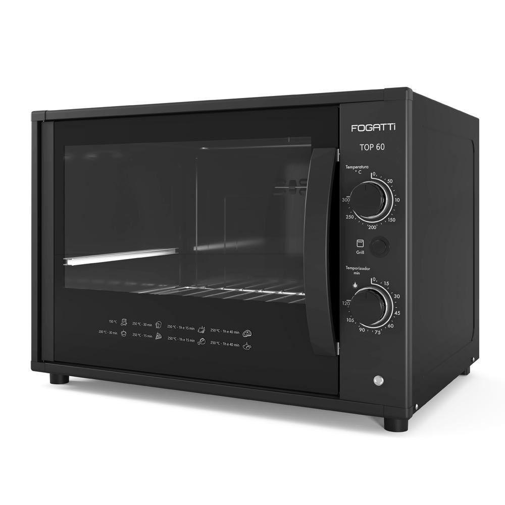 Forno Fogatti Elétrico Bancada Top 60Litros Black 110V em Oferta na Shopee