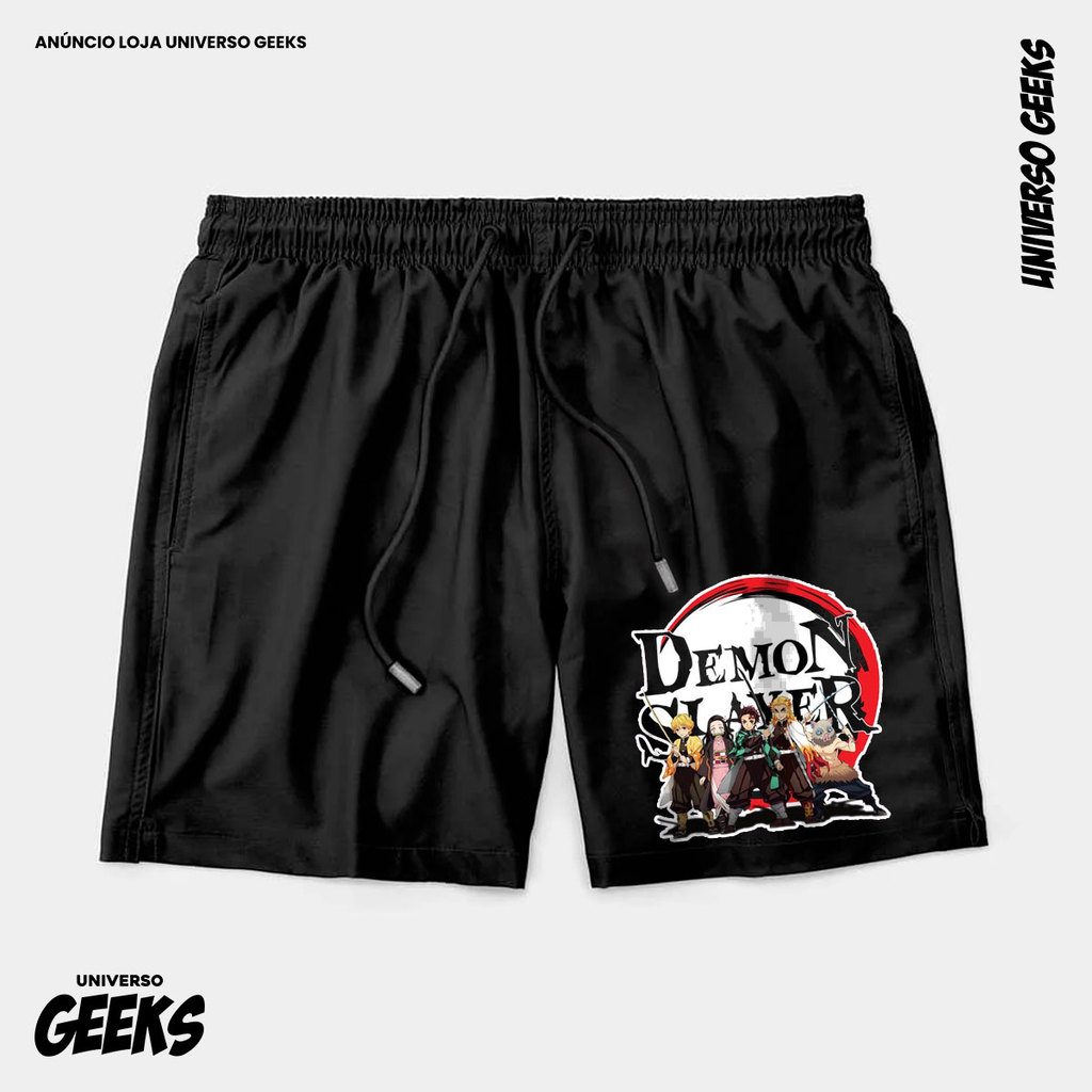 Bermuda Tactel Demon Slayer Personagens Principais Short Confortável Com Elastano Ideal Lazer Treino Esportes Praia
