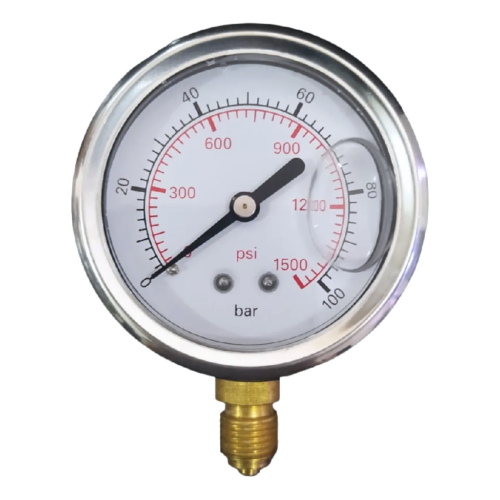 Manômetro com Glicerina 100 Bar Rosca 1/4 NPT Medidor de Pressão Industrial Hidráulico Precisão