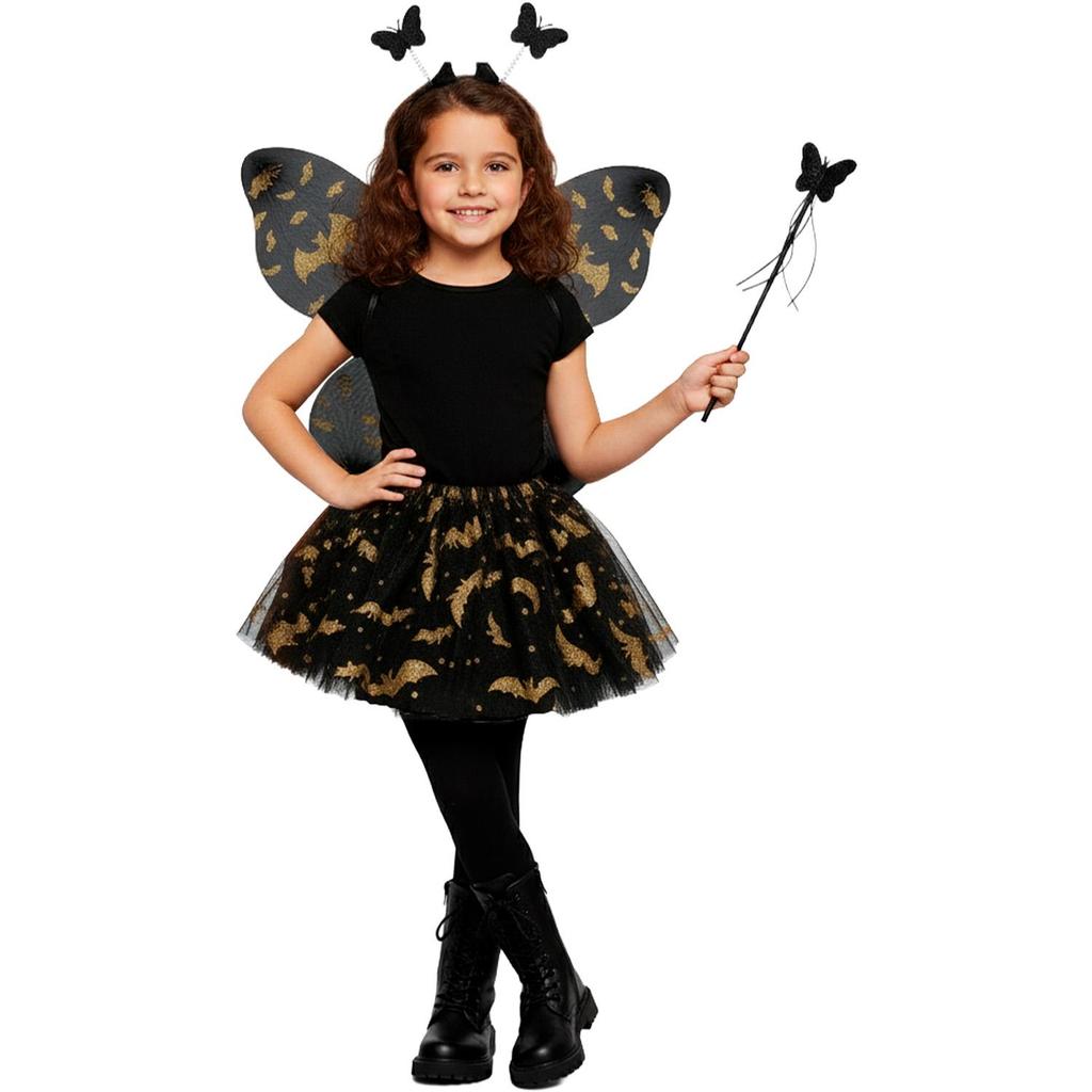 Asa de Halloween Infantil pra Menina Kit Saia Asa Tiara Varinha Linda