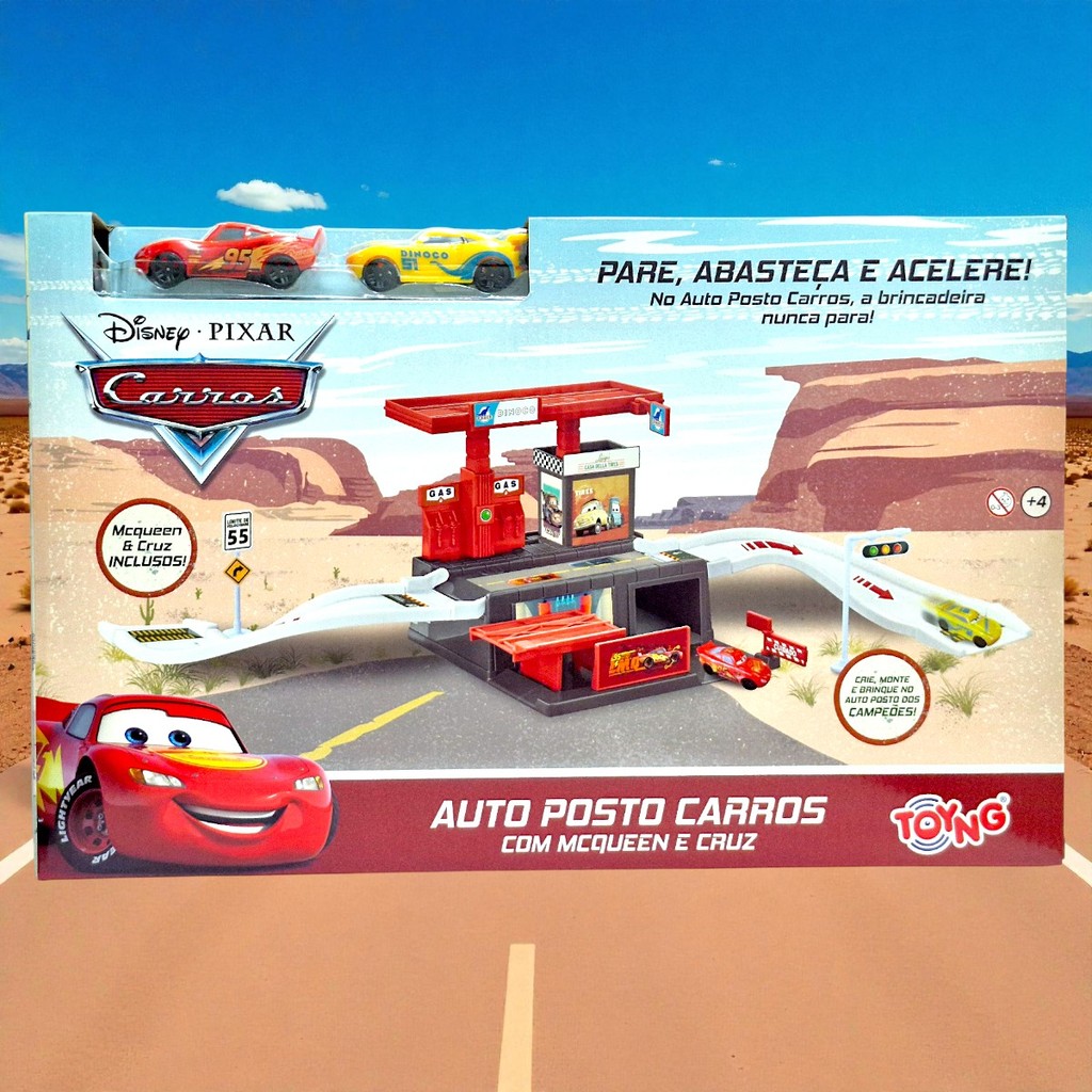 Auto Posto Carros Com Mcqueen E Cruz Dinoco Disney Pixar
