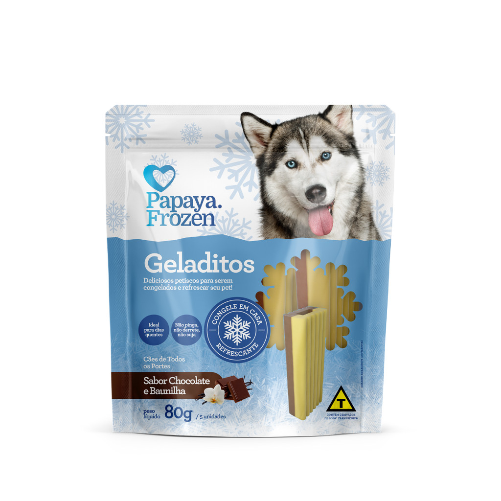 Petisco Gelado P/ Cães Papaya Frozen Chocolate Baunilha 80G