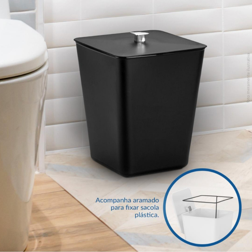 Lixeira Quadrada Com Aramado Interno 7 Litros Banheiro Cozinha Universal Multiuso em Oferta na Shopee