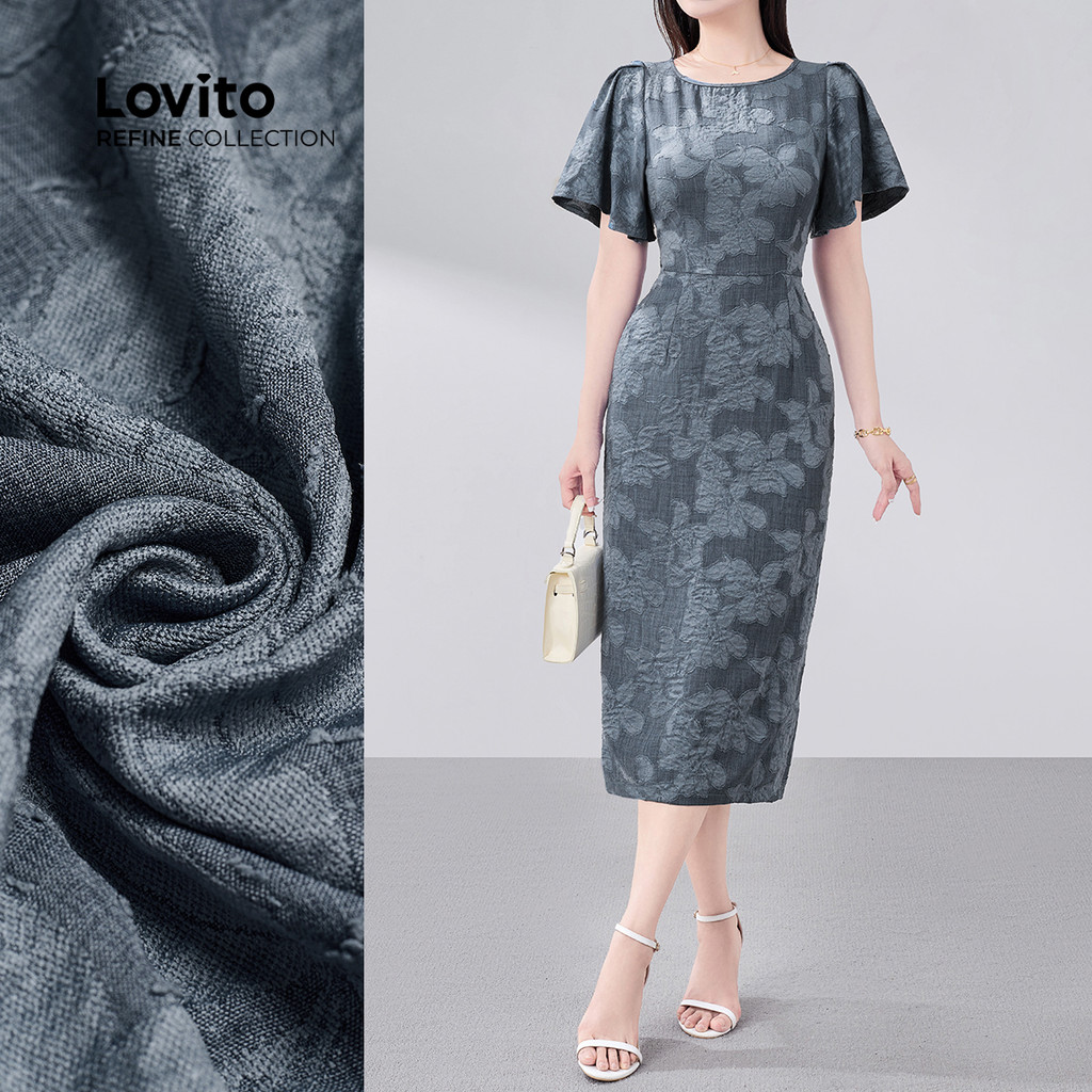 (Lovito Refine) Vestido Boho Doblado Primavera/verão Azul para Mulheres LR18E062 em Oferta na Shopee