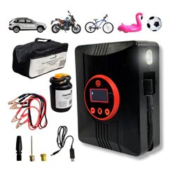 Mini Compressor 150 PSI com Selante e Bolsa Inflador Rápido de Pneus Carro Moto Bóias Colchões Bolas Importway