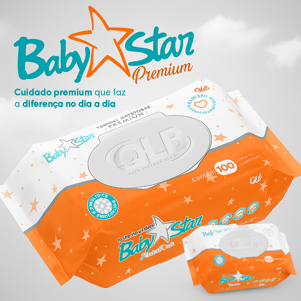 Lenço Umedecido Baby Star Premium 100 Unidades Toalhas Umedecidas para Bebê Dermatologicamente Testadas