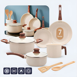 Jogo De Panelas Inducao 3x Mais Antiaderente Cerâmica 7peças  Livre De Pfoa Vanila Premium em Oferta na Shopee