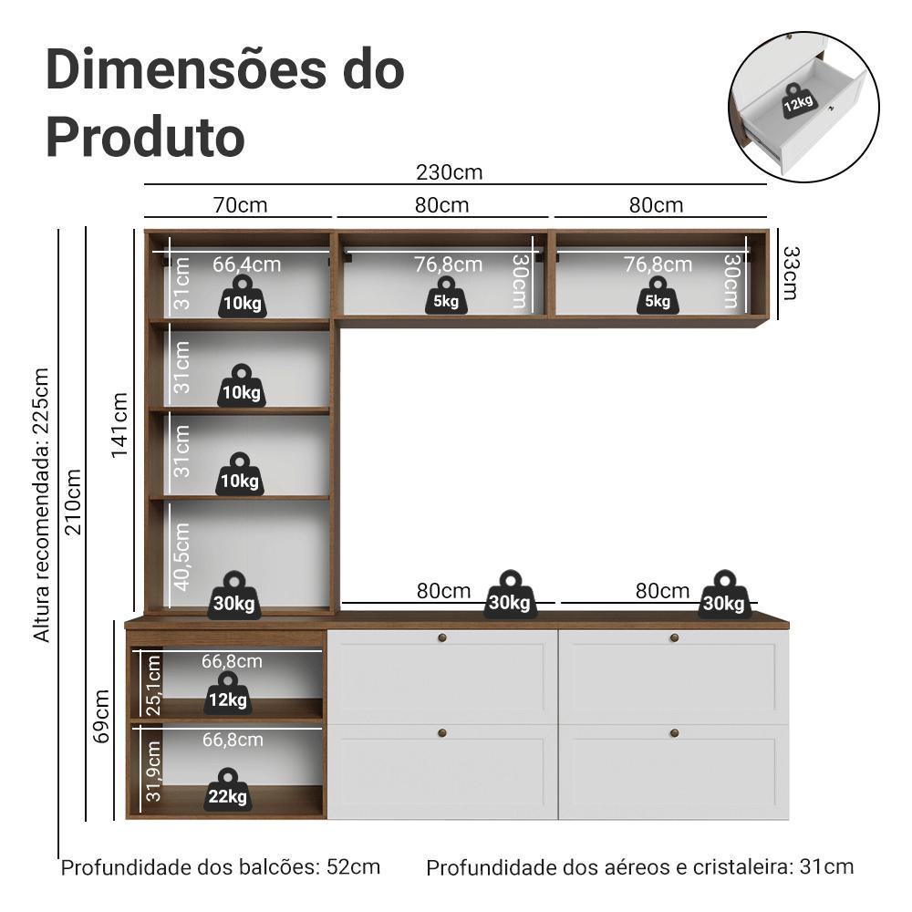 Estante Sala de Estar com Rack + Cristaleira 230cm Rustic/Branco/Rustic Vik Madesa 02
