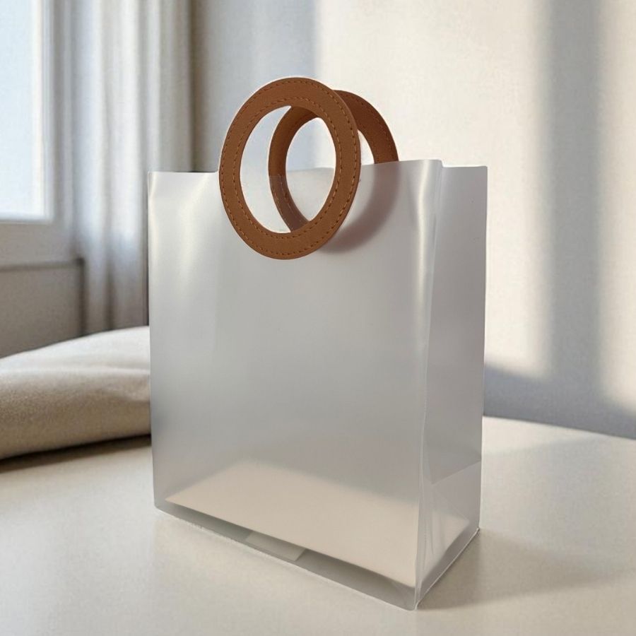 Sacola Transparente Fosca PVC com Alça Redonda de Couro Marrom - 19x16x8cm - 1 uni. - Rizzo em Oferta na Shopee