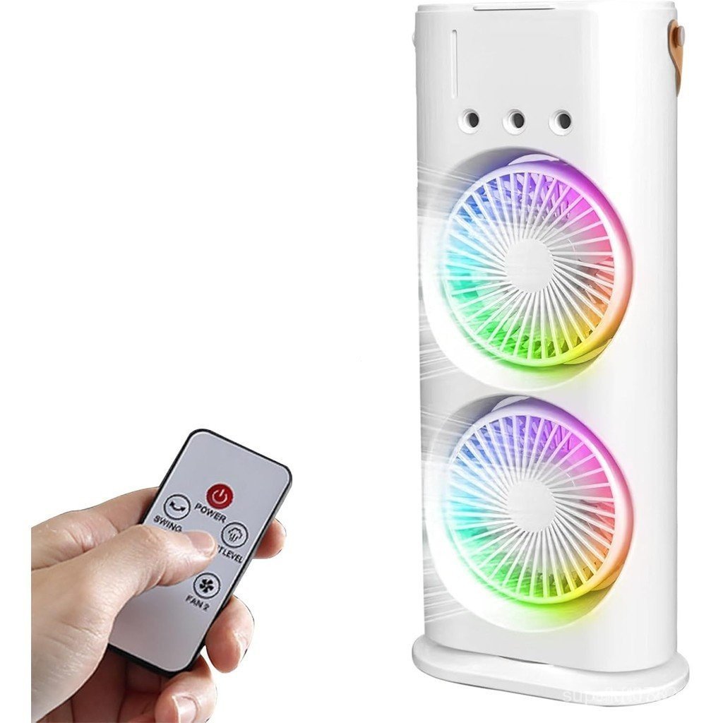 Ventilador de Mesa Kouamor 37cm, Ventiladores Duplos, Ventilador de Mesa LED, Ventilador de Torre USB Portátil com Alça,