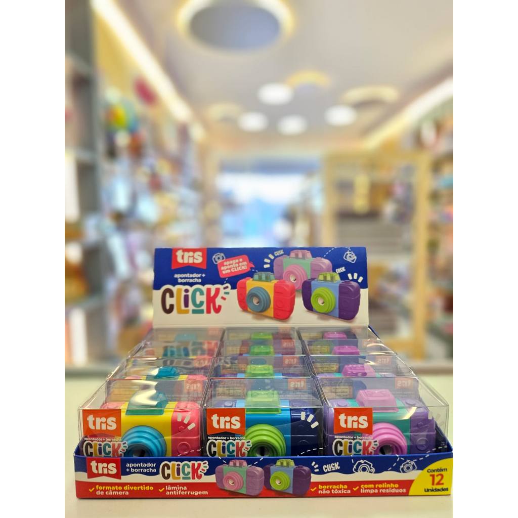 Apontador com Depósito + Borracha + Rolinho Click Tris