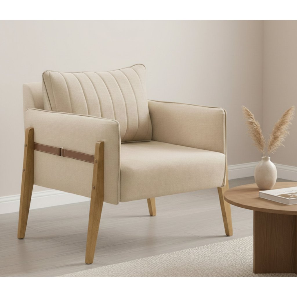 Poltrona Decorativa para Sala de Estar Orion Linho Bege em Oferta na Shopee