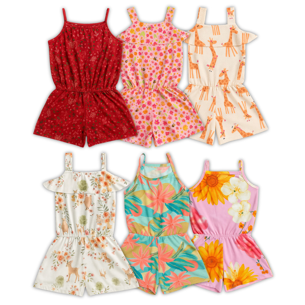 Kit 5 Macaquinhos Sortidos Infantis Feminino/Menina Para Verão - Macaquinho Refrescante