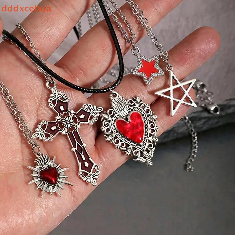 [dddxcebua] Conjunto De 5 Peças De Colar Gótico Para Mulheres , Joias De Halloween , Coração , Morcego , Aranha , Cruz , em Oferta na Shopee