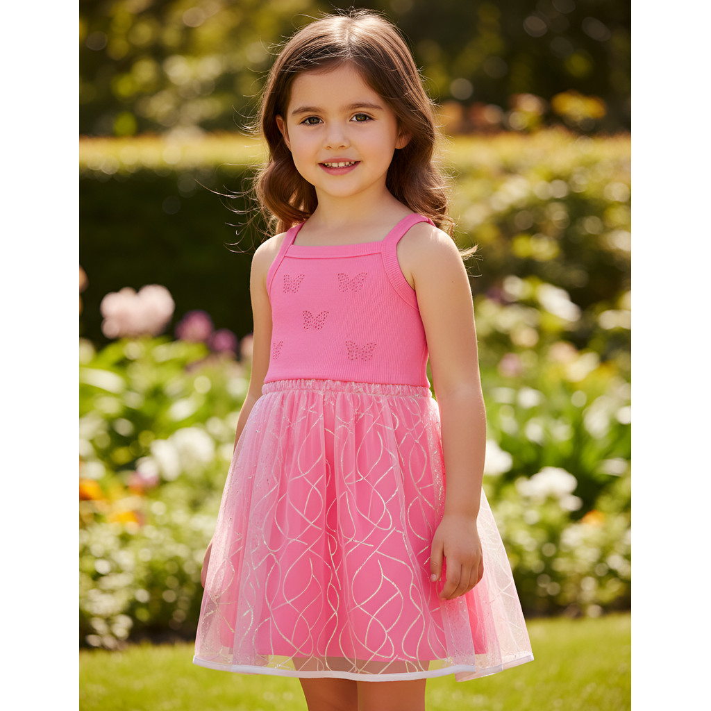 Vestido Infantil Menina Kukie Em Canelado E Tule Paetê