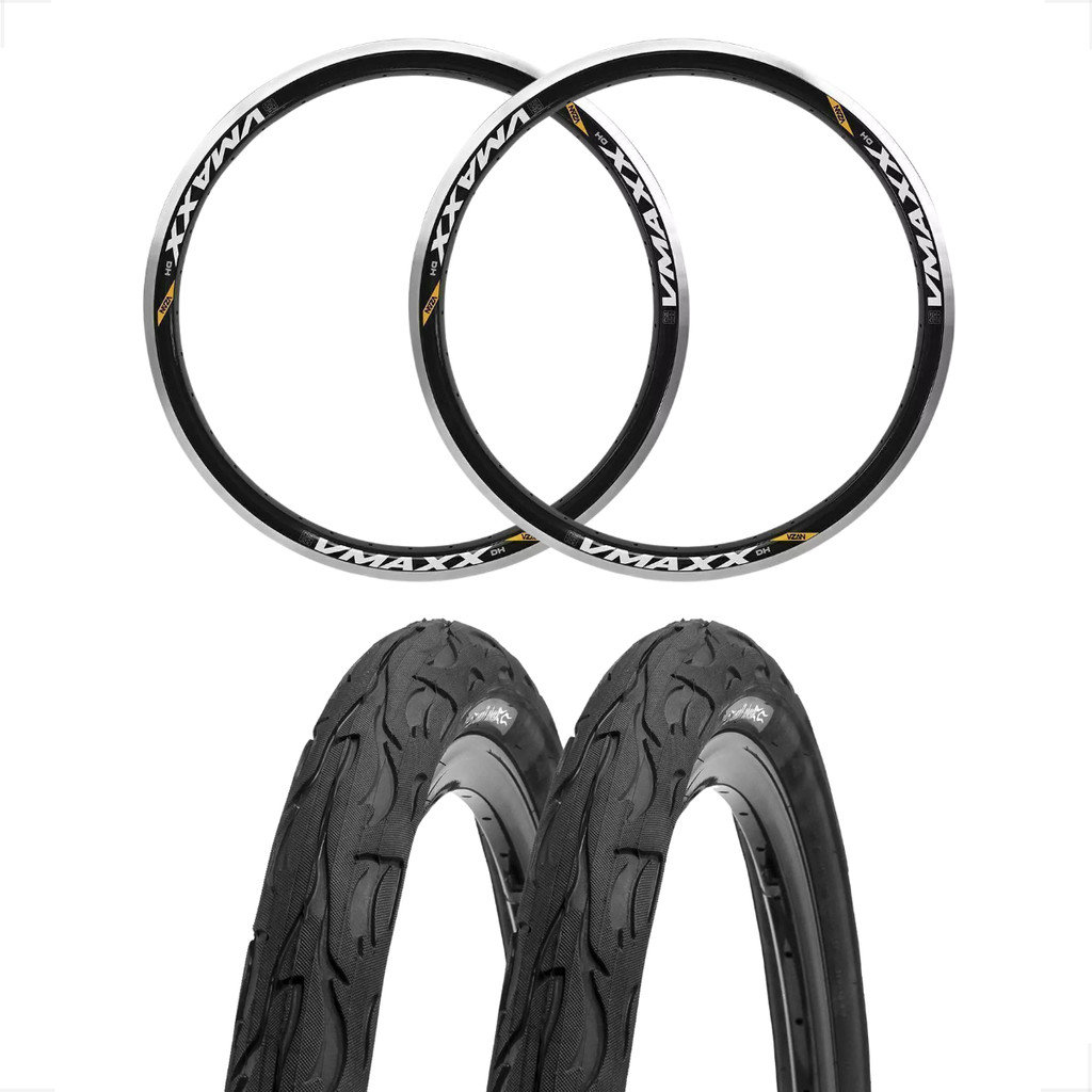 2 ARO VZAN VMAXX 26 PRETO SEM ILHOS V-BRAKE + 2 PNEU KENDA FLAME 26 X 2.125 SLICK PRETO BIKE